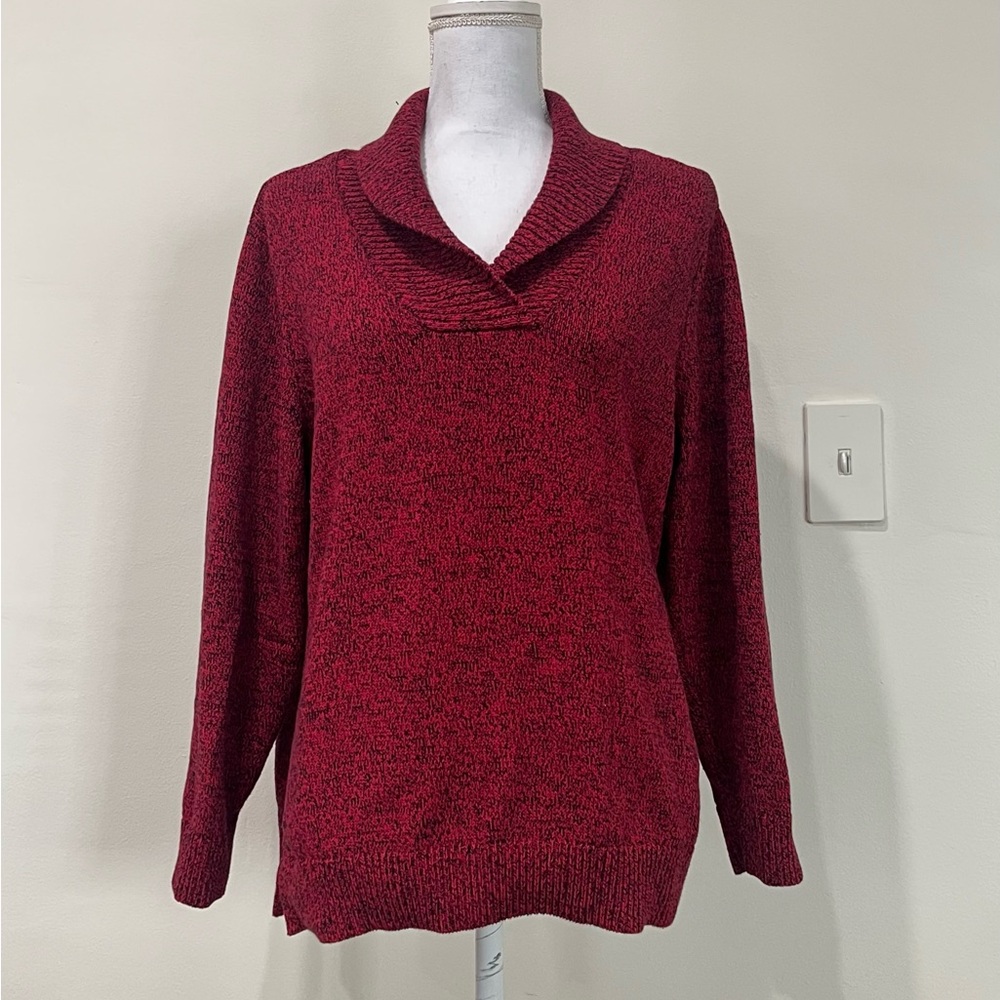 Karen Scott Red Burgundy Cotton Marled Yarn Cozy Shawl Collar Sweater XL
